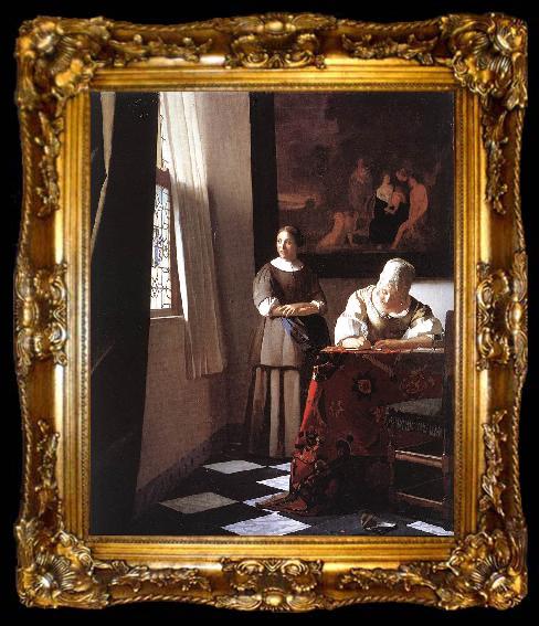 framed  Jan Vermeer Lady Writing a Letter with Her Maid, ta009-2